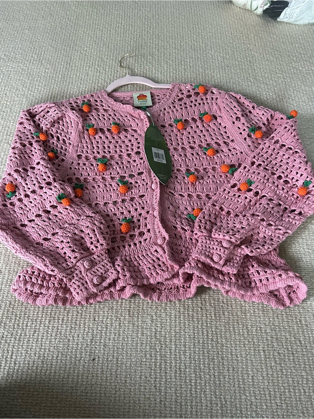 FARM Rio Pink Crochet Pom-Pom Peplum Cardigan - Picture 5 of 15